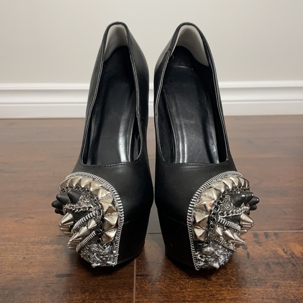 Spiked Studded Skull Zipper Chain High Heels - Picture 9 of 11